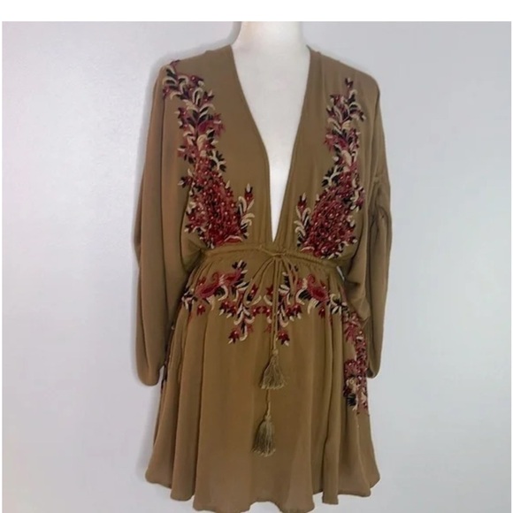 Free People Mustard Embroidered Mini Dress - Picture 2 of 4